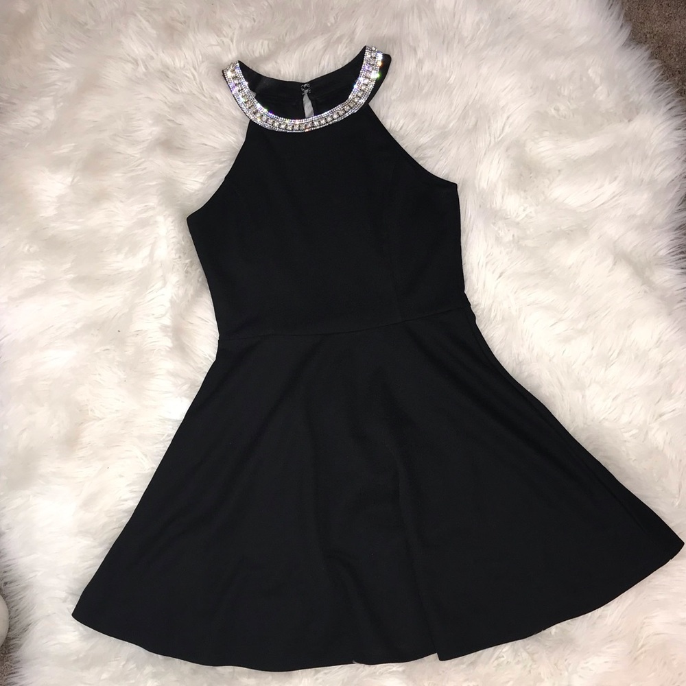 •SOLD• Little Black Dress with Rhinestone High Neck